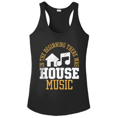 In The Beginning There Was House House Music EDM DJ Ladies PosiCharge Competitor Racerback Tank