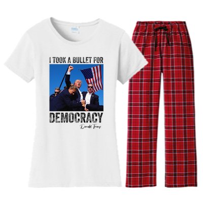 I Took Bullet For Democracy Trump Shooting Rally Trump 2024 Women's Flannel Pajama Set