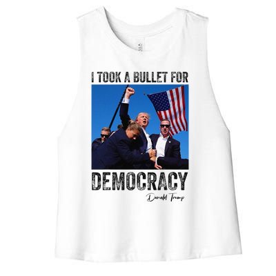 I Took Bullet For Democracy Trump Shooting Rally Trump 2024 Women's Racerback Cropped Tank