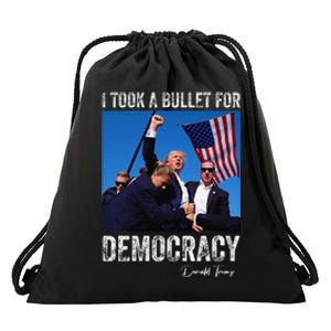 I Took Bullet For Democracy Trump Shooting Rally Trump 2024 Drawstring Bag