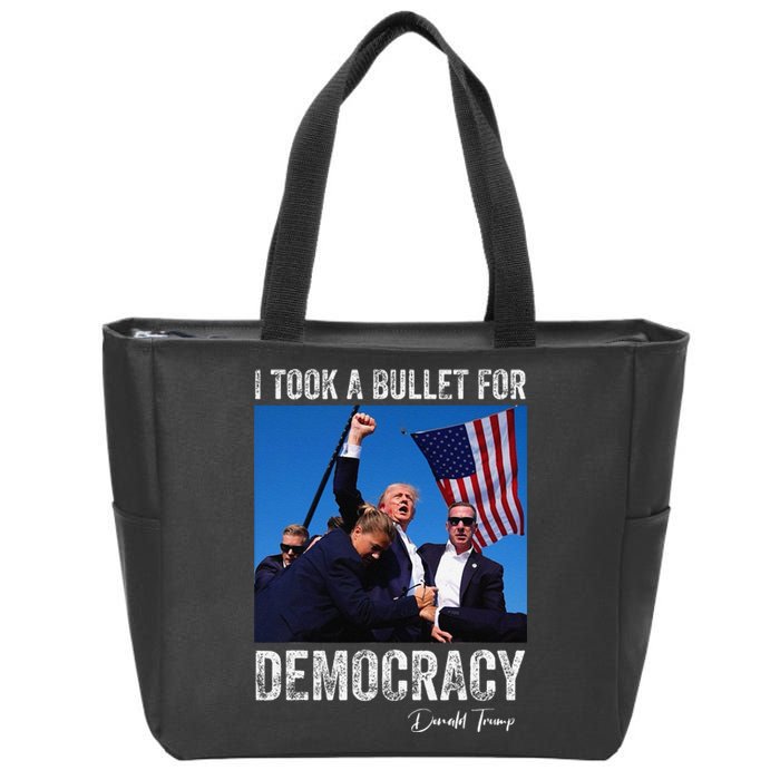 I Took Bullet For Democracy Trump Shooting Rally Trump 2024 Zip Tote Bag