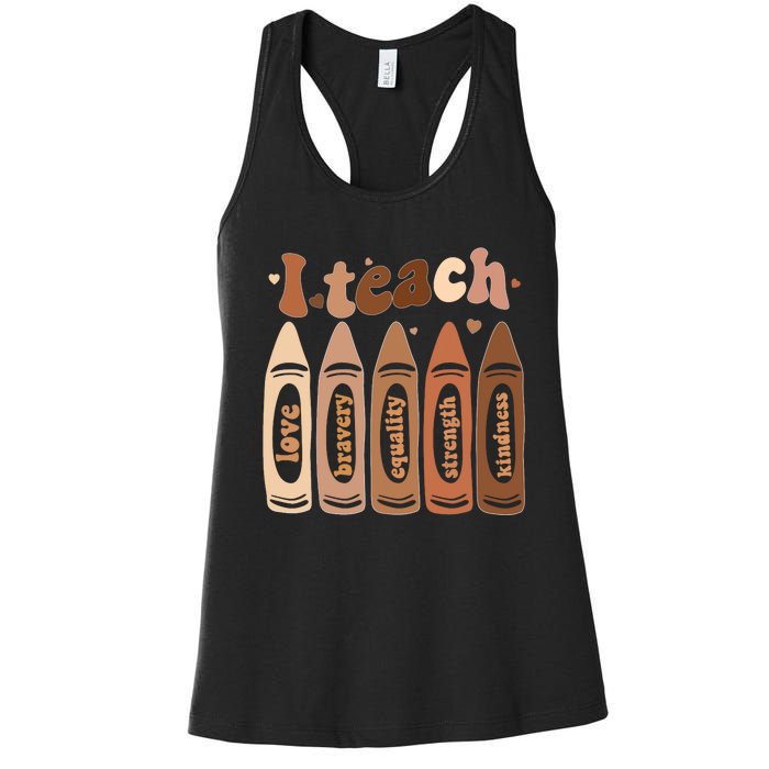 I Teach Black History Month Melanin Afro African Teacher Women's Racerback Tank