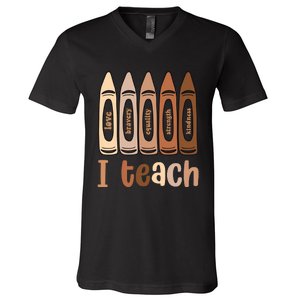 I Teach Black History Month Melanin Afro African Teacher V-Neck T-Shirt