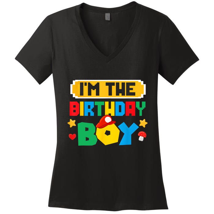 Im The Birthday Boy Game Gaming Family Matching Women's V-Neck T-Shirt