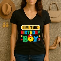 Im The Birthday Boy Game Gaming Family Matching Women's V-Neck T-Shirt