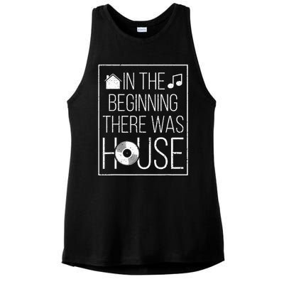 In The Beginning There Was House Music EDM Quote DJ Rave Ladies PosiCharge Tri-Blend Wicking Tank