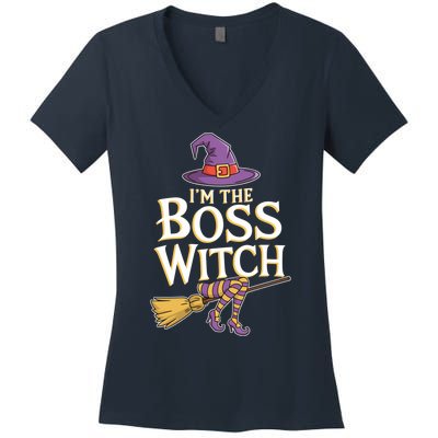 I’M The Boss Witch Funny Witch Costume Halloween Family Matching Costume Women's V-Neck T-Shirt