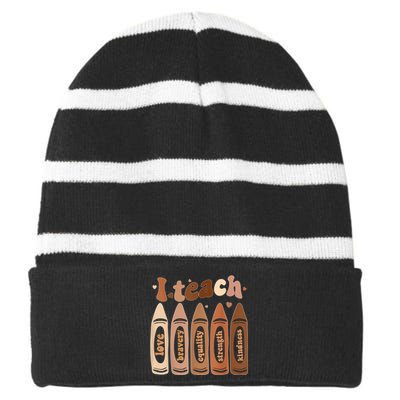 I Teach Black History Month Melanin Afro African Teacher Striped Beanie with Solid Band