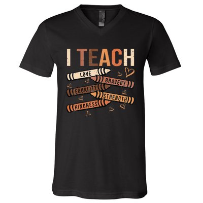 I Teach Black History Month Melanin Afro African Teacher V-Neck T-Shirt