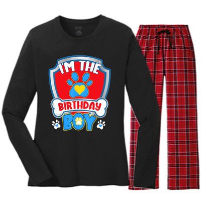 Im The Birthday Boy Dog Paw Family Matching Women's Long Sleeve Flannel Pajama Set 