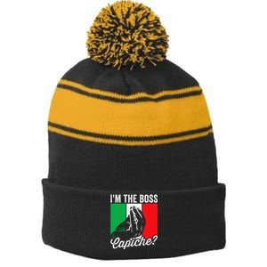 IM The Boss Capiche Funny Italian Nonno Nonna Saying Stripe Pom Pom Beanie