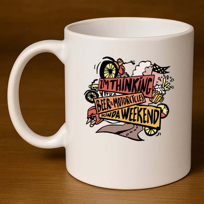 I'm Thinking Beer And Motorcycle Kinda Weekend 11oz C Handle Ceramic Mug