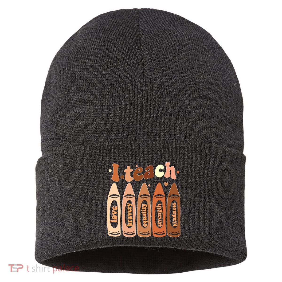 I Teach Black History Month Melanin Afro African Teacher Sustainable Knit Beanie