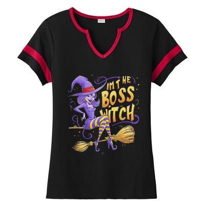 I’M The Boss Witch Halloween Ladies Halftime Notch Neck Tee