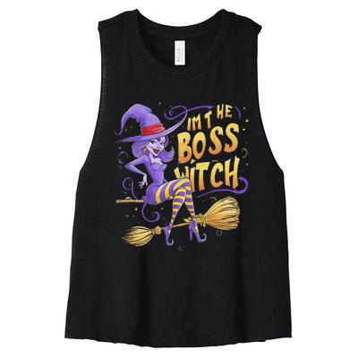 I’M The Boss Witch Halloween Women's Racerback Cropped Tank