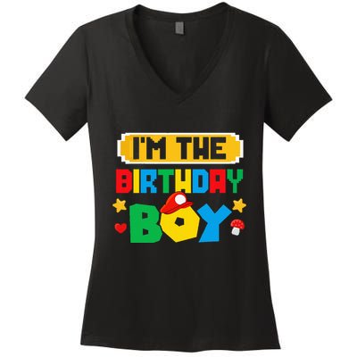 Im The Birthday Boy Game Gaming Family Matching Women's V-Neck T-Shirt