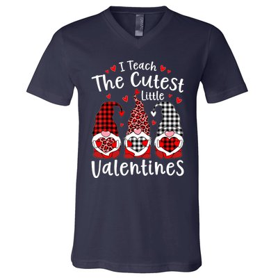 I Teach Cutest Little Valentines Gnome Kindergarten Teachers V-Neck T-Shirt