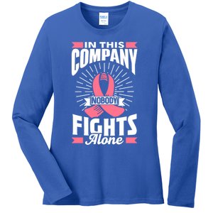 In This Company Nobody Fights Alone Pink Breast Cancer Gift Ladies Long Sleeve Shirt