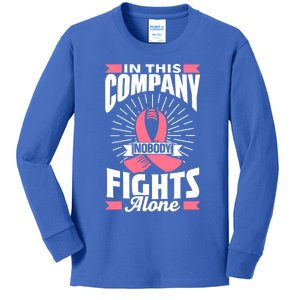 In This Company Nobody Fights Alone Pink Breast Cancer Gift Kids Long Sleeve Shirt