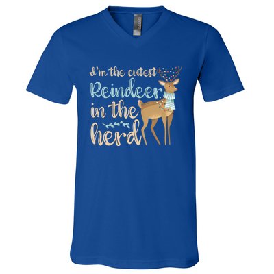 I'm The Cutest Reindeer In The Herd Gift Funny Christmas Xmas Gift V-Neck T-Shirt