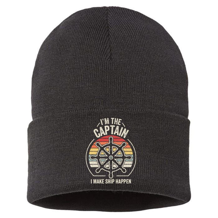 I'm The Captain I Make Ship Happen Retro Boating Sustainable Knit Beanie