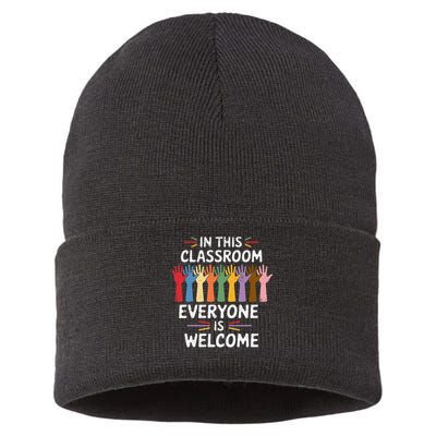 In This Classroom Everyone Is Welcome Colorful Teaching Sustainable Knit Beanie