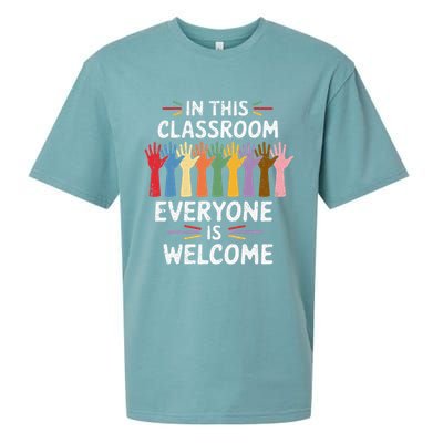 In This Classroom Everyone Is Welcome Colorful Teaching Sueded Cloud Jersey T-Shirt