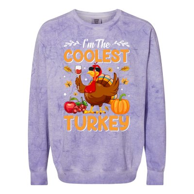 Im The Coolest Turkey In Town Illustration Graphic Designs Gift Colorblast Crewneck Sweatshirt