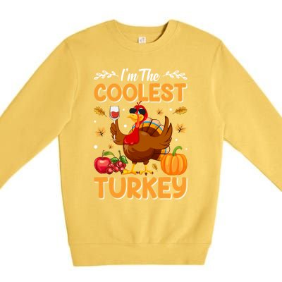 Im The Coolest Turkey In Town Illustration Graphic Designs Gift Premium Crewneck Sweatshirt