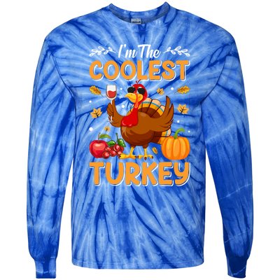 Im The Coolest Turkey In Town Illustration Graphic Designs Gift Tie-Dye Long Sleeve Shirt