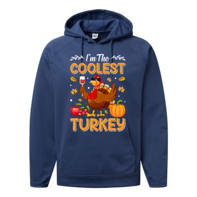 Im The Coolest Turkey In Town Illustration Graphic Designs Gift Performance Fleece Hoodie