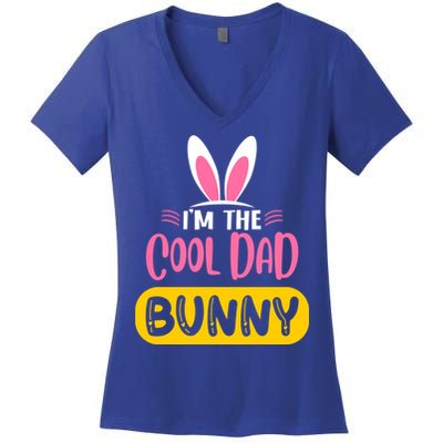 I'm The Cool Dad Bunny Rabbit Ears Egg Funny Easter Day Cute Gift Women's V-Neck T-Shirt