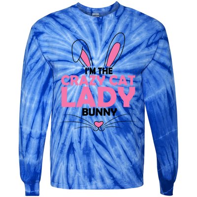 I'm The Crazy Cat Lady Bunny Graphic Cute Easter Day Costume Funny Gift Tie-Dye Long Sleeve Shirt