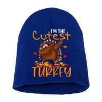 Im The Cutest Turkey Funny Thanksgiving Dabbing Turkey Gift Short Acrylic Beanie