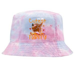 Im The Cutest Turkey Funny Thanksgiving Dabbing Turkey Gift Tie-Dyed Bucket Hat