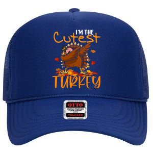 Im The Cutest Turkey Funny Thanksgiving Dabbing Turkey Gift High Crown Mesh Back Trucker Hat