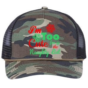 Im Too Cute For The Naughty List Santa Christmas Gift Retro Rope Trucker Hat Cap