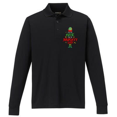 I'm Too Cute For The Naughty List Funny Christmas Cute Elf Cute Gift Performance Long Sleeve Polo