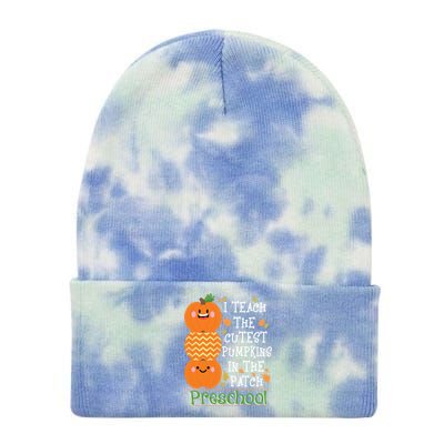 I Teach Cutest Pumpkins In Patch Preschool Halloween Teacher Funny Gift Tie Dye 12in Knit Beanie