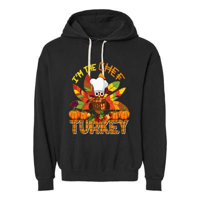 IM The Chef Turkey Thanksgiving Turkey Plaid Fall Pumpkins Garment-Dyed Fleece Hoodie