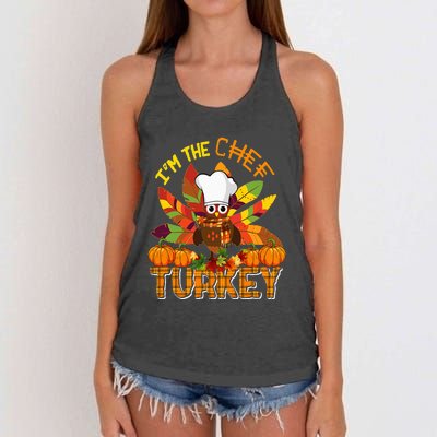 IM The Chef Turkey Thanksgiving Turkey Plaid Fall Pumpkins Women's Knotted Racerback Tank