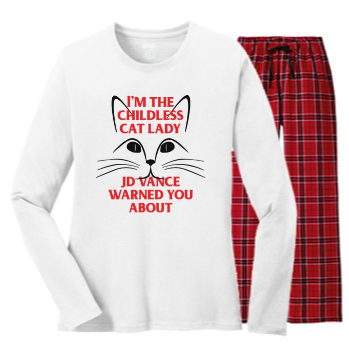 Im The Childless Cat Lady Jd Vance Warned You About Women's Long Sleeve Flannel Pajama Set 