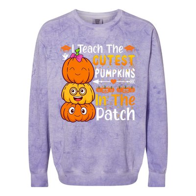 I Teach Cutest Pumpkins In Patch Teacher Halloween Colorblast Crewneck Sweatshirt