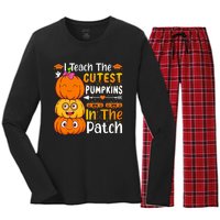 I Teach Cutest Pumpkins In Patch Teacher Halloween Women's Long Sleeve Flannel Pajama Set 