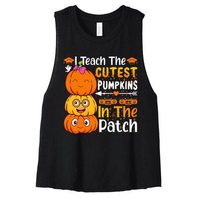 I Teach Cutest Pumpkins In Patch Teacher Halloween Women's Racerback Cropped Tank