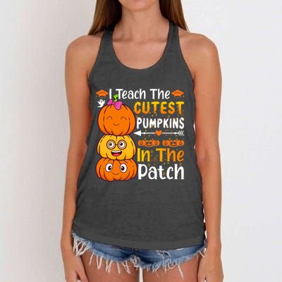 I Teach Cutest Pumpkins In Patch Teacher Halloween Women's Knotted Racerback Tank