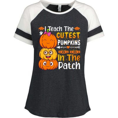 I Teach Cutest Pumpkins In Patch Teacher Halloween Enza Ladies Jersey Colorblock Tee