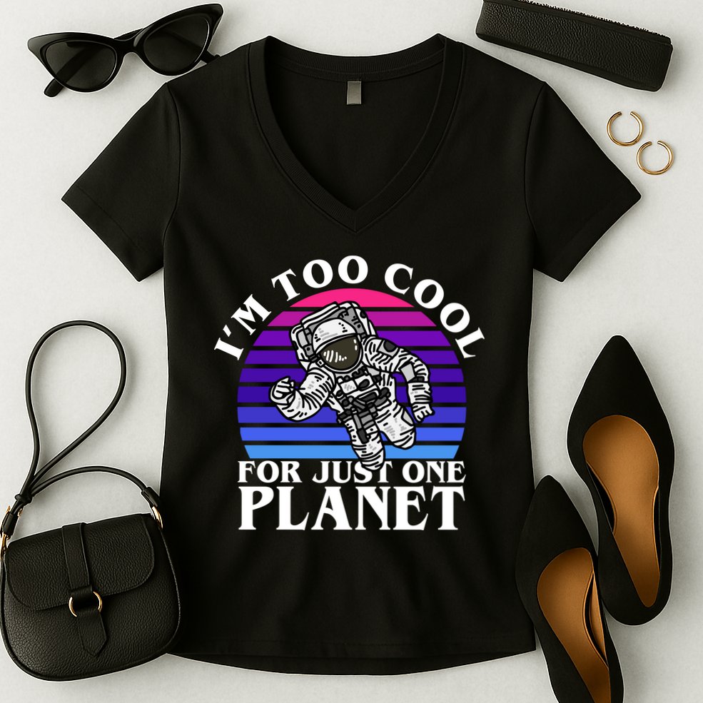 I'm Too Cool For Just One Planet Astronaut Women's V-Neck T-Shirt