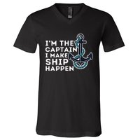 IM The Captain I Make Ship Happen Boat Captain & Boating V-Neck T-Shirt