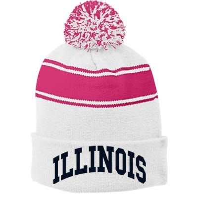 Illinois Throwback Design Classic Stripe Pom Pom Beanie